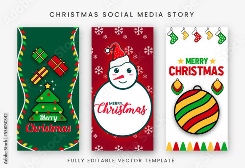 Set of Christmas greeting card story fully editable template