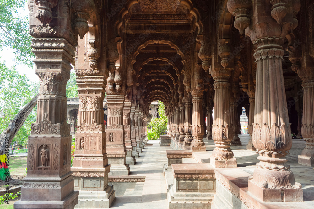 Pillars & Arches of Krishnapura Chhatri, Indore, Madhya Pradesh. Indian Architecture. Ancient Architecture of Indian temple.