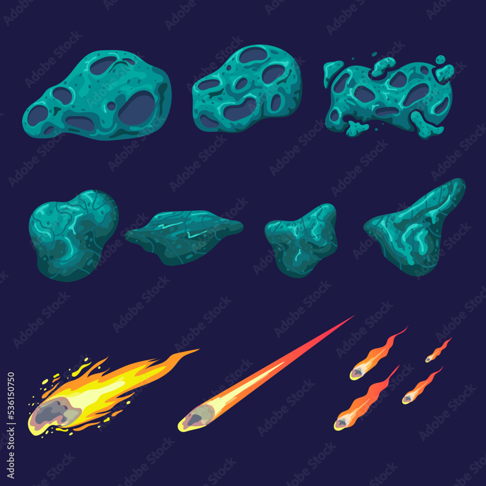 Meteor Particles Vecteur Stock Falling asteroids and meteorites set. Vector ...