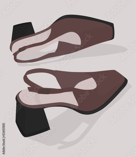 Vector flat image of women's summer shoes. Women's sandals with heels. Semi-open women's shoes. Design for cards, posters, backgrounds, banners, templates.