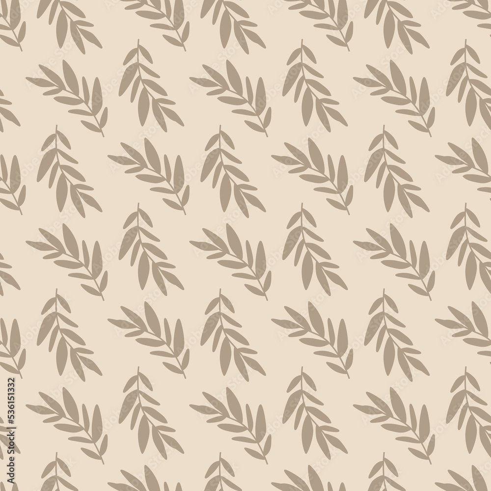Earth tone leaves pattern. Boho botanical plants seamless pattern in light neutral desert colors. Boho hand drawing leaves. Vector illustration fabric textile design wrapping paper Natural background.
