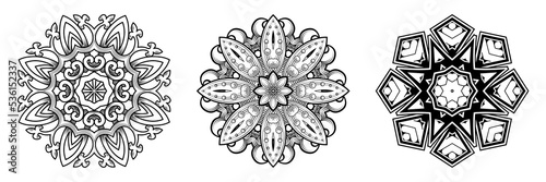 Set of circular mandala patterns for coloring, henna, tattoo, mehndi, books, decoration. Ornate decorative ornament in ethnic oriental style
