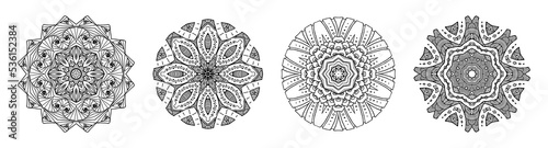 Set of circular mandala patterns for coloring, henna, tattoo, mehndi, books, decoration. Ornate decorative ornament in ethnic oriental style