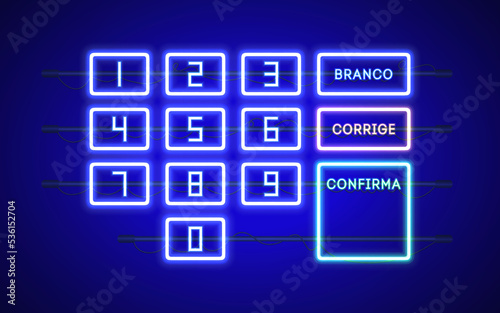 Brazil Electoral Urn control panel. Buttons in neon style.