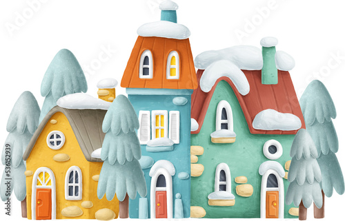 Cute winter houses illustration photo