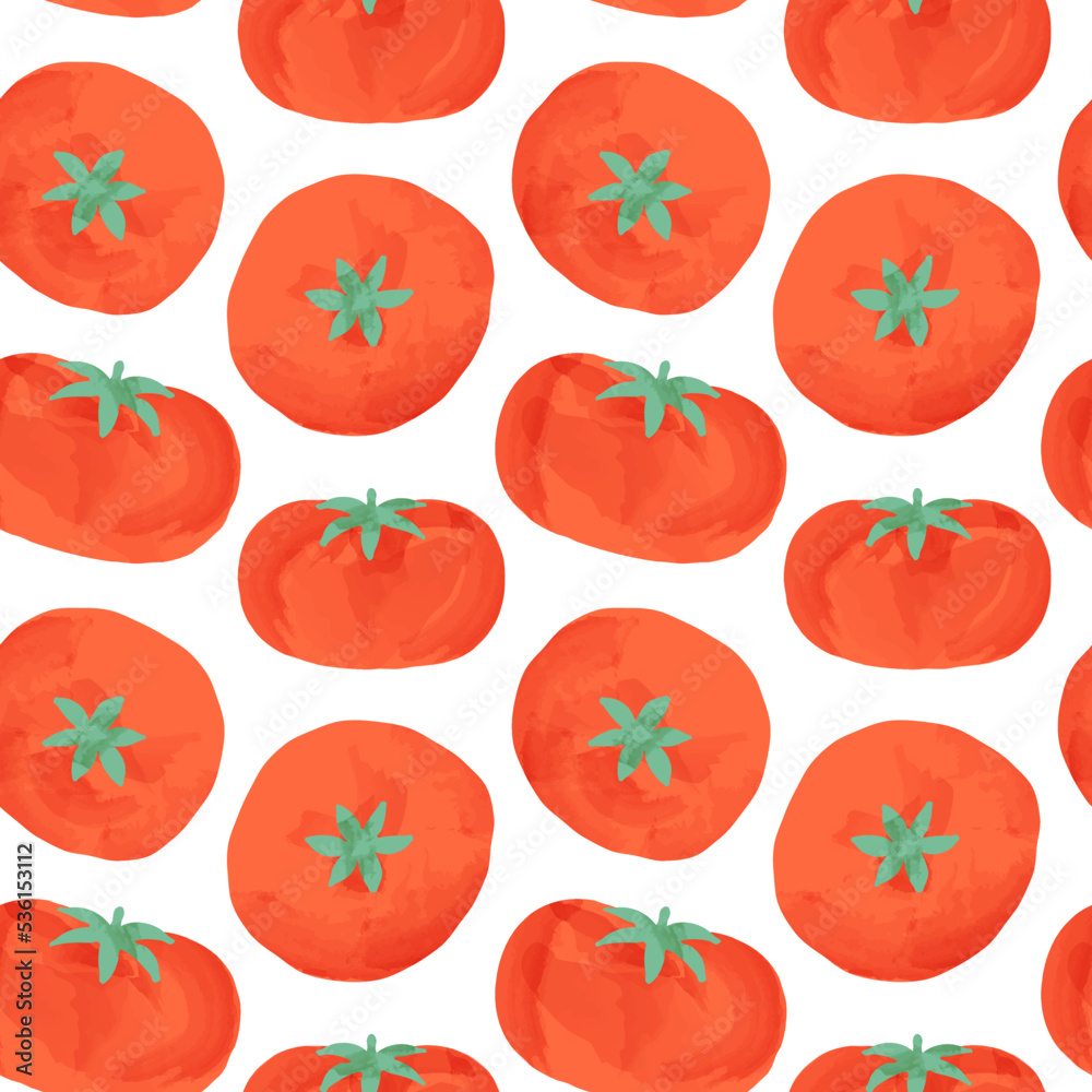 Red tomato watercolor seamless pattern. Natural vegetable background illustration of organic cooking ingredient for healthy nutrition concept. Fresh hand drawn tomatoes on white backdrop. Red tomato watercolor seamless pattern. Natural vegetable background illustration of organic cooking ingredient for healthy nutrition concept. Fresh hand drawn tomatoes on white backdrop.