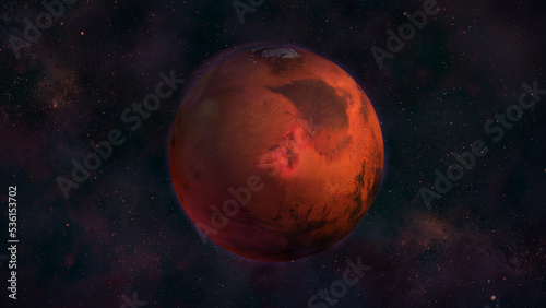 Planet Mars from space with a view of Nilokeras Scopulus