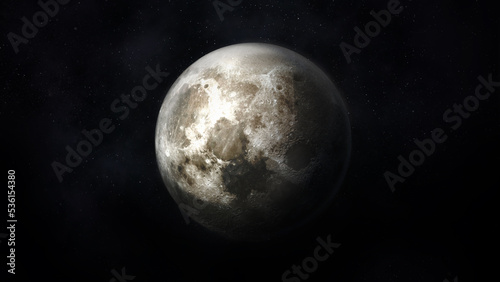 Realistic moon in the darkness of space.