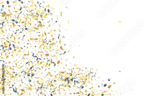 Silver gold falling confetti vector background. Party shiny striking decor.