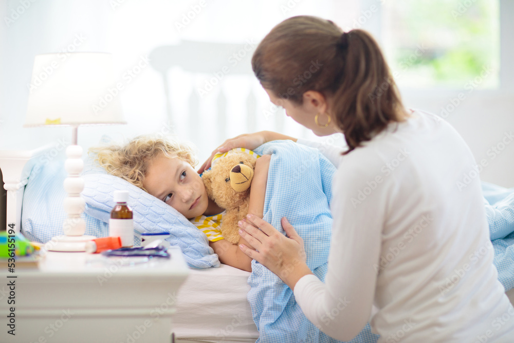 Sick little boy with asthma medicine. Ill child. Sick little boy with asthma medicine. Ill child.