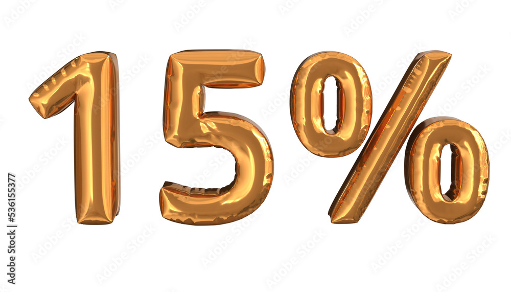 3d rendering of gold foil balloons text of 15%, suitable for advertising content 3d rendering of gold foil balloons text of 15%, suitable for advertising content