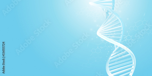 DNA double helix model on a light blue background.