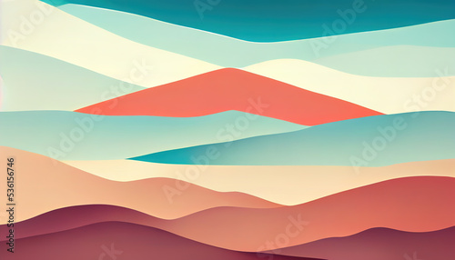 Abstract mountains flat illustration. Layered abstract colorful waves pattern. Wavy horizontal color pattern. Digital illustration.