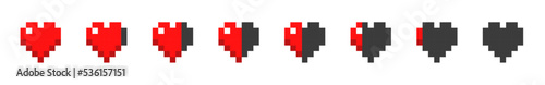Pixel Hearts Set. Minecraft Vector Hearts Set.