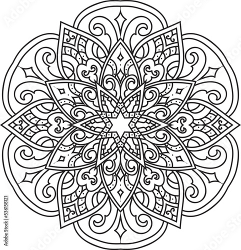 Vector abstract mandala pattern.Black and white illustration.Outline.Coloring page for coloring book.