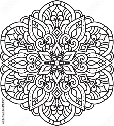 Vector abstract mandala pattern.Black and white illustration.Outline.Coloring page for coloring book.