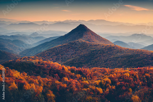 beautiful autumn forest mountain sunset landscape