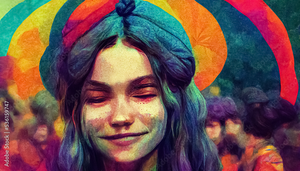 Obraz premium Psychedelic trippy LSD or magic mushrooms hallucinations hippie concept design. 3D illustration.