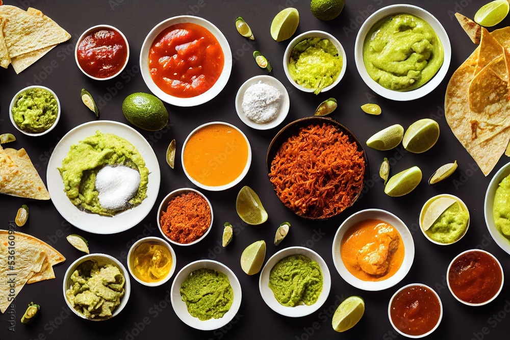Mexican food background guacamole salsa cheese
