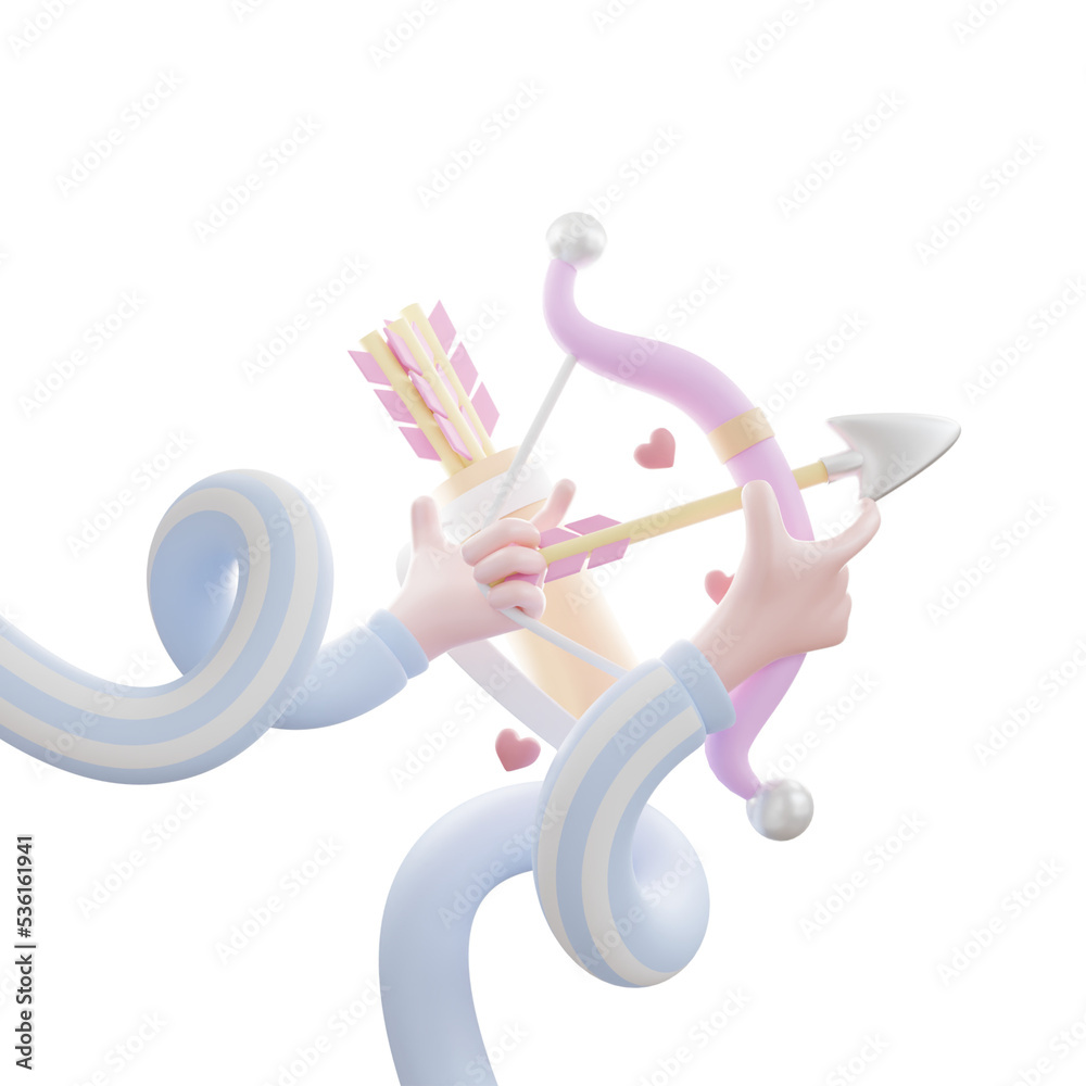 Cartoon Hand Holding a Bow and Arrow Valentines Day Icon 3D
