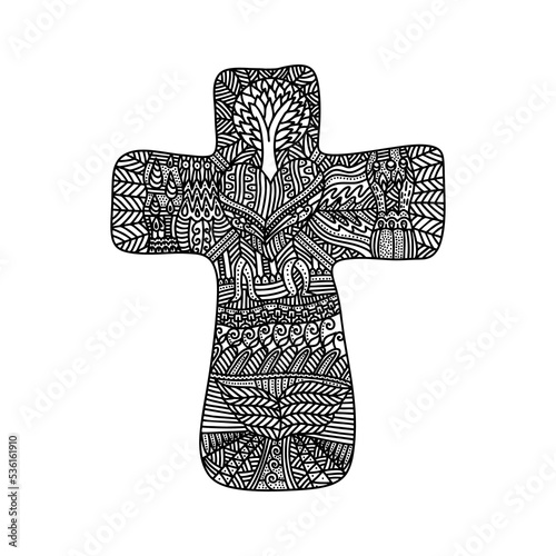 Christian doodle illustration. The Cross of the Lord and Savior Jesus Christ.