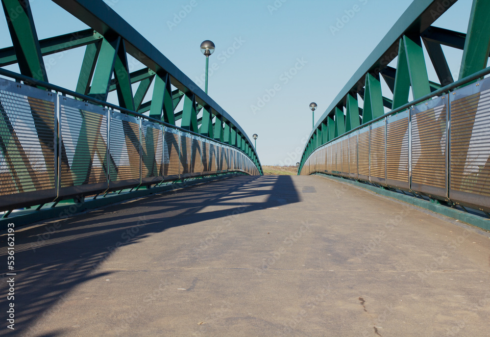 200m Heavy-duty steel foot bridge near Sheffield, England - stock photo