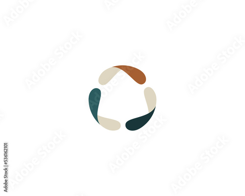 Abstract triangle logo from rotating shapes. Creative atomic energy sign logotype. Recycling cycle icon on white background. Vector illustration.