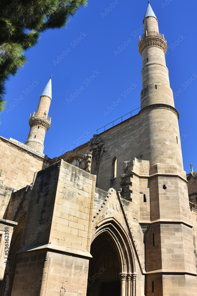 Interior details of Northern Cyprus's Lala Mustafa Pasha Mosque, originally known as St. Nicholas Cathedral. 