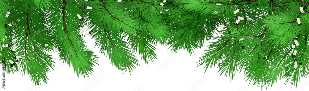 Border with realistic Christmas tree branches, 3d render. Pine branches, frame. Christmas design on a transparent background. PNG file Border with realistic Christmas tree branches, 3d render. Pine branches, frame. Christmas design on a transparent background. PNG file