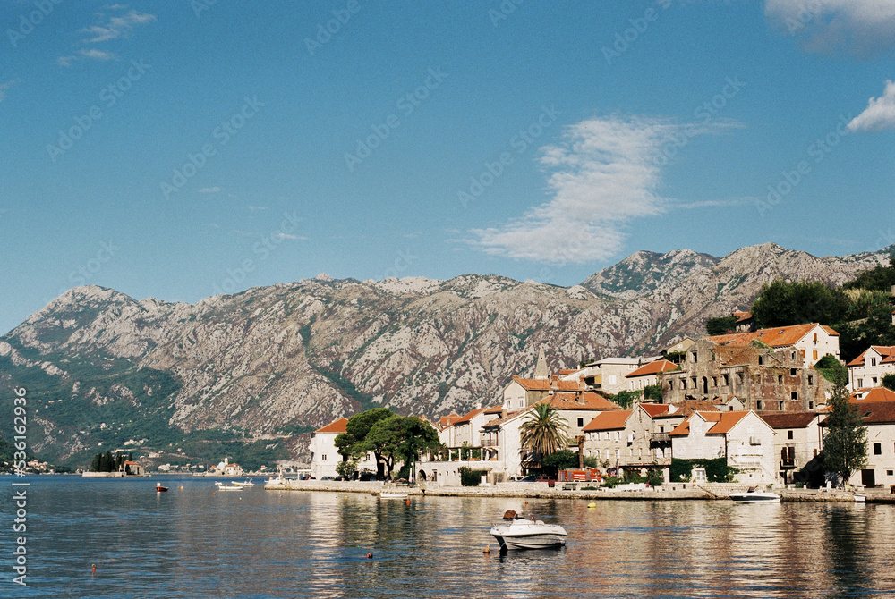 Motor boat off the coast of Perast. Montenegro