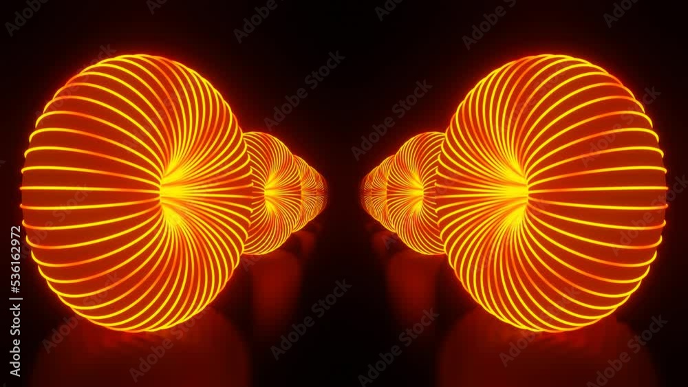 Abstract neon pumpkins tunnel halloween background