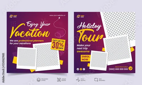 Travel and tourism social media banner post template design with abstract background for travelling business marketing. Social media marketing banner template set.	
