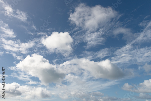 Sky blue clouds nobody fresh air bright heaven above scene