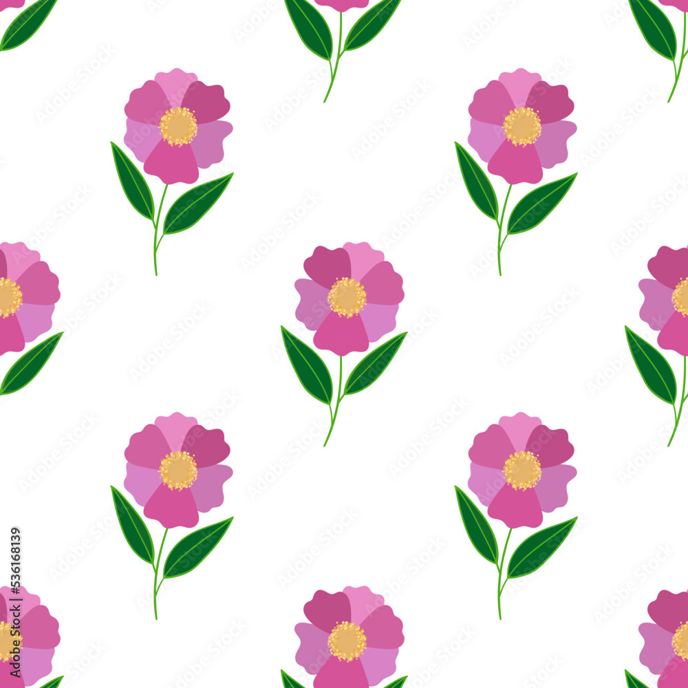 Pink camellia flowers. Floral seamless pattern. 