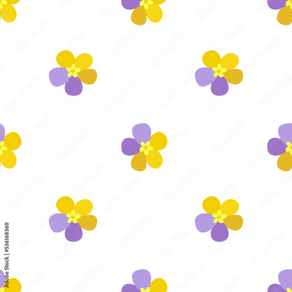Cute pretty flowers. Floral seamless pattern on the white background. Blue and yellow flowers.