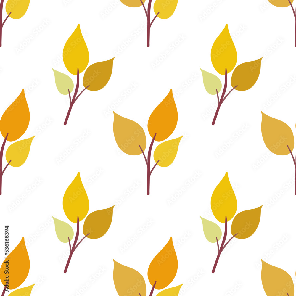 Yellow autumn leaves on a white background. Floral seamless pattern. Yellow autumn leaves on a white background. Floral seamless pattern.