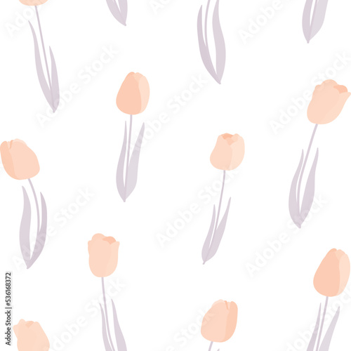 WDelicate light tulips on a white background. Floral seamless pattern with fancy flowers.eb