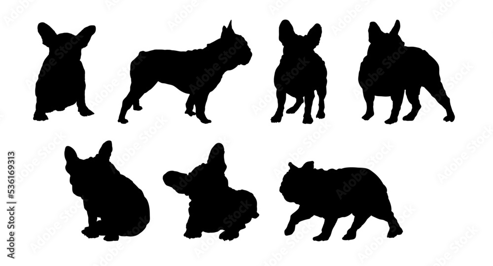 Set of dog silhouettes, french bulldog silhouettes - set of vector illustrations