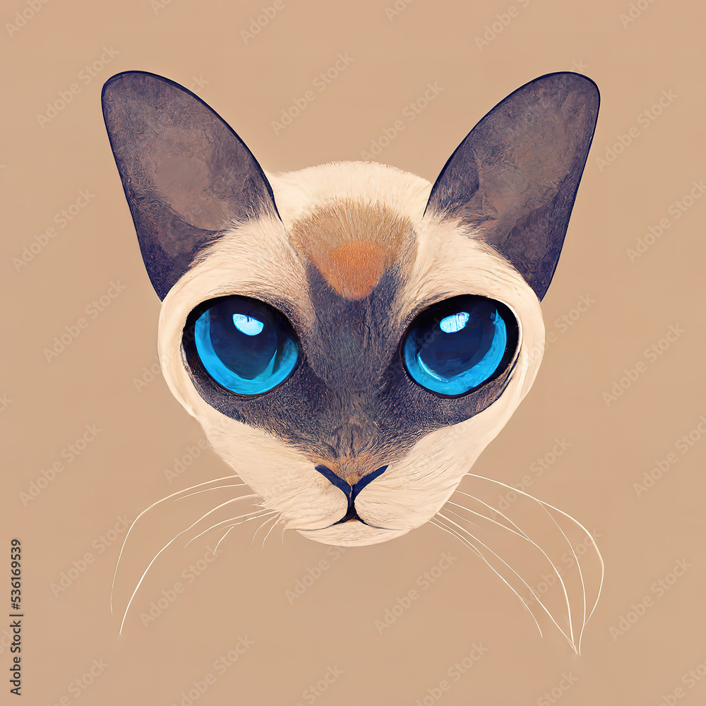 Portrait of a Siamese cat with blue eyes. Stylized cat image. Digital illustration.