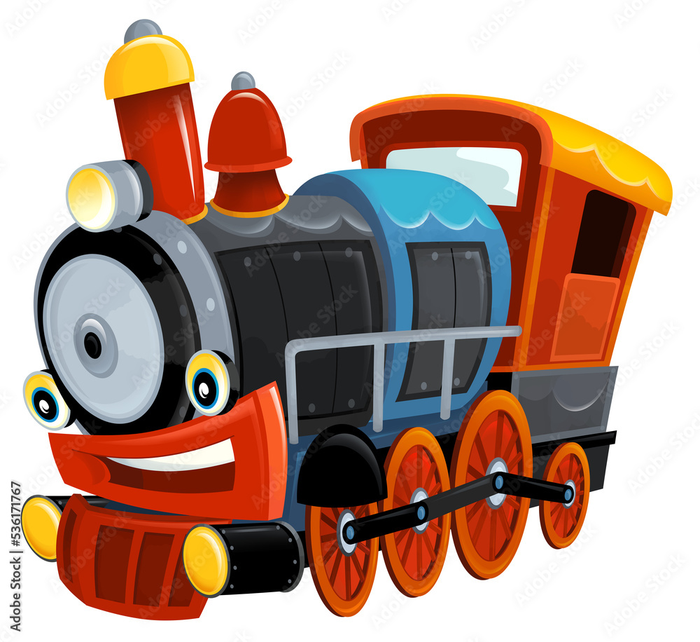 Cartoon funny looking steam train isolated illustration for children ...