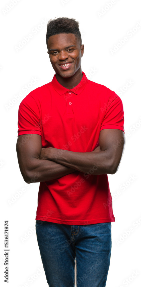 Young african american man over isolated background happy face smiling with crossed arms looking at the camera. Positive person. Young african american man over isolated background happy face smiling with crossed arms looking at the camera. Positive person.
