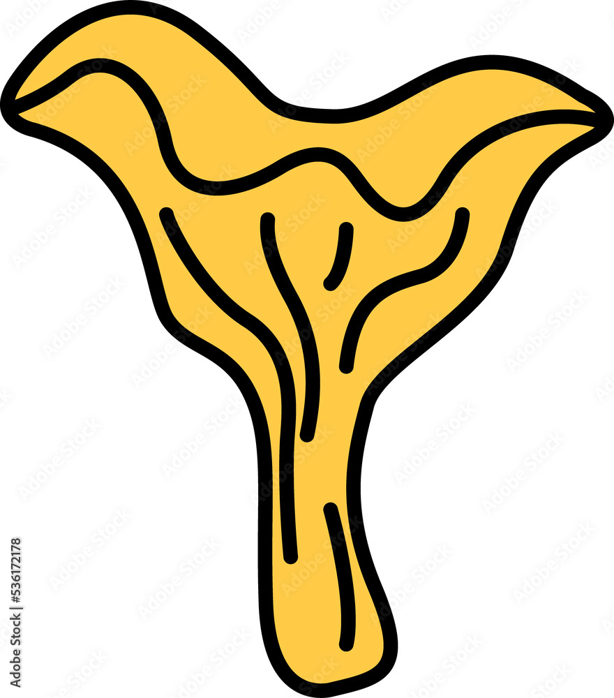 Yellow chanterelle groovy mushroom doodle. Element autumn collection. Black outline isolated on a white background. Hand drawn line art, cute vector illustration. Yellow chanterelle groovy mushroom doodle. Element autumn collection. Black outline isolated on a white background. Hand drawn line art, cute vector illustration.