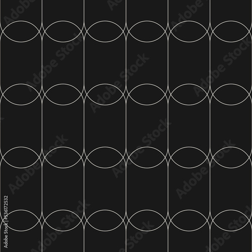Vector geometric linear pattern. Art deco style background with thin curved lines, wavy grid, lattice. Elegant black and white abstract texture. Simple minimal dark design for decor, cover, print
