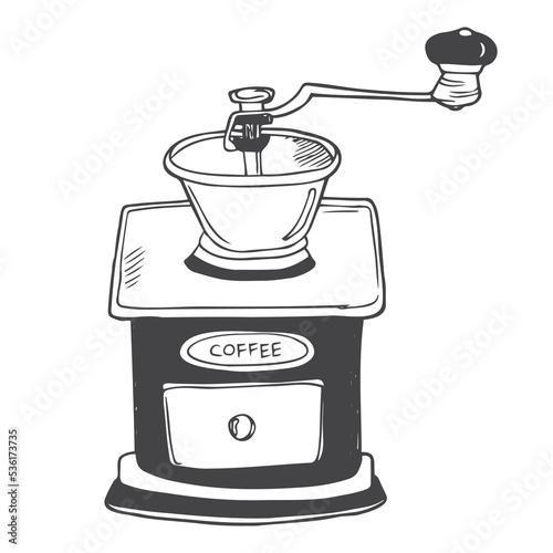 Illustration of retro coffee mill - doodle style