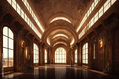 Beautiful luxury golden renaissance palace interior