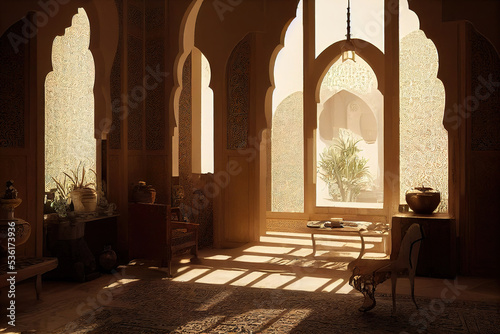 interior of a mosque, middle eastern, morocco building interior background, 3d render, 3d illustration, digital illustration, digital painting, cg artwork, realistic illustration 