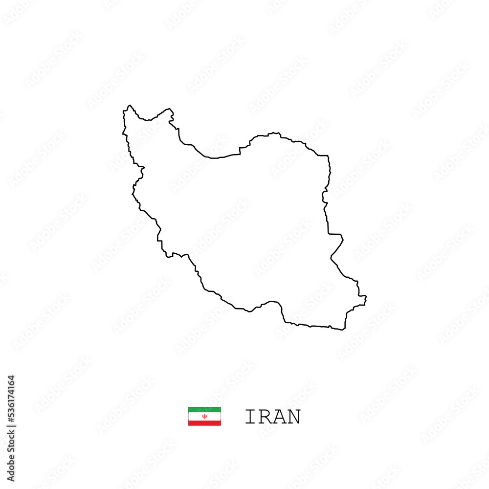 Iran vector map outline, line, linear. Iran black map on white background. Iran flag
