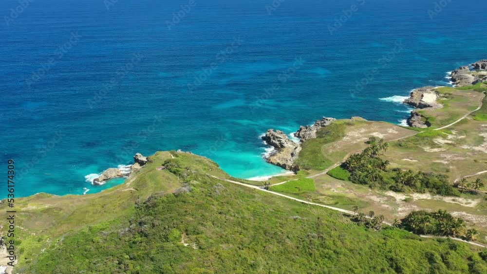 Macao beach with turquoise water and stone cliff. Dominican Republic. Aerial drone view Macao beach with turquoise water and stone cliff. Dominican Republic. Aerial drone view