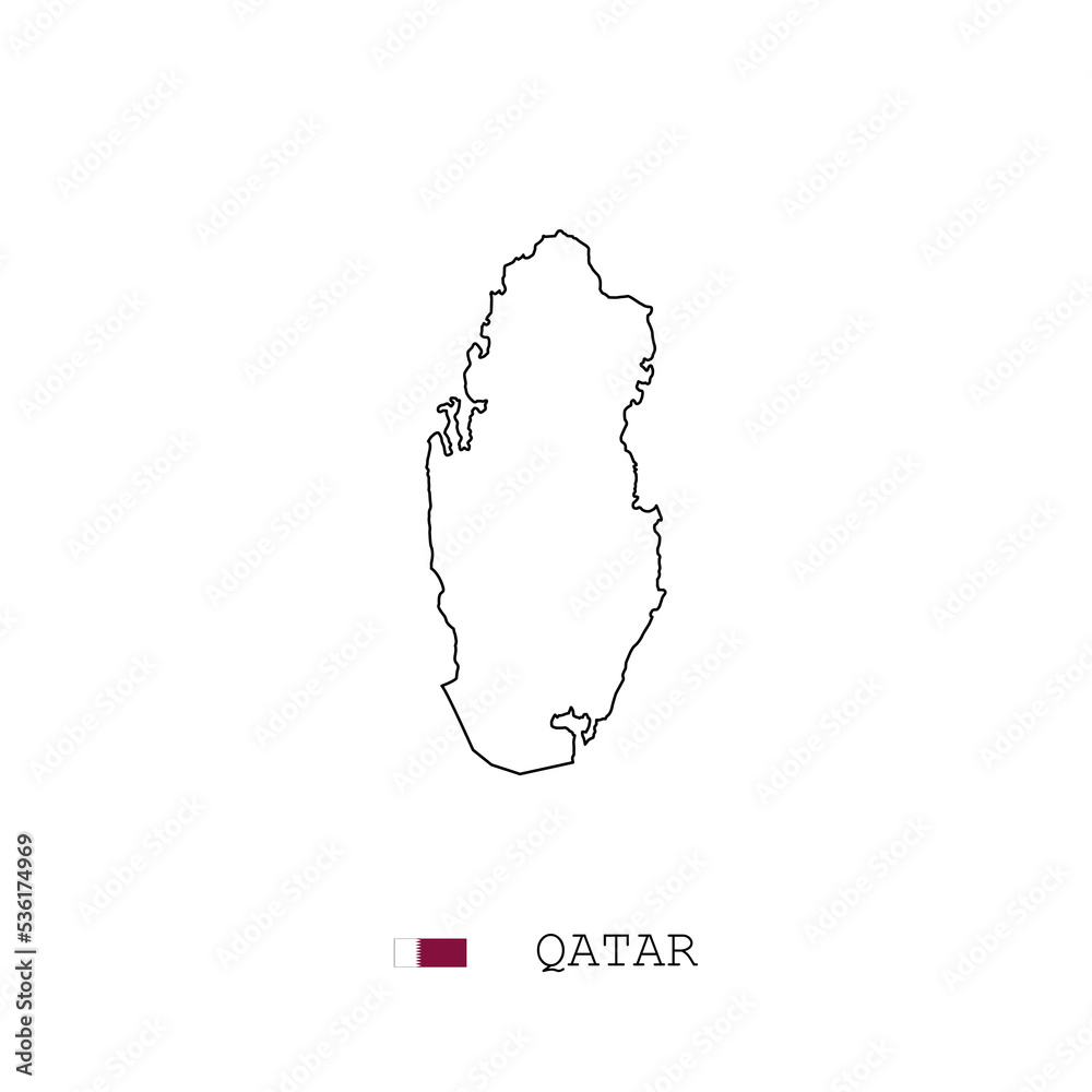 Qatar vector map outline, line, linear. Qatar black map on white
