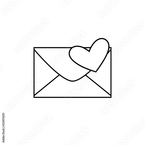 Black and white web icon. Like it. Envelope with heart. Email icon.